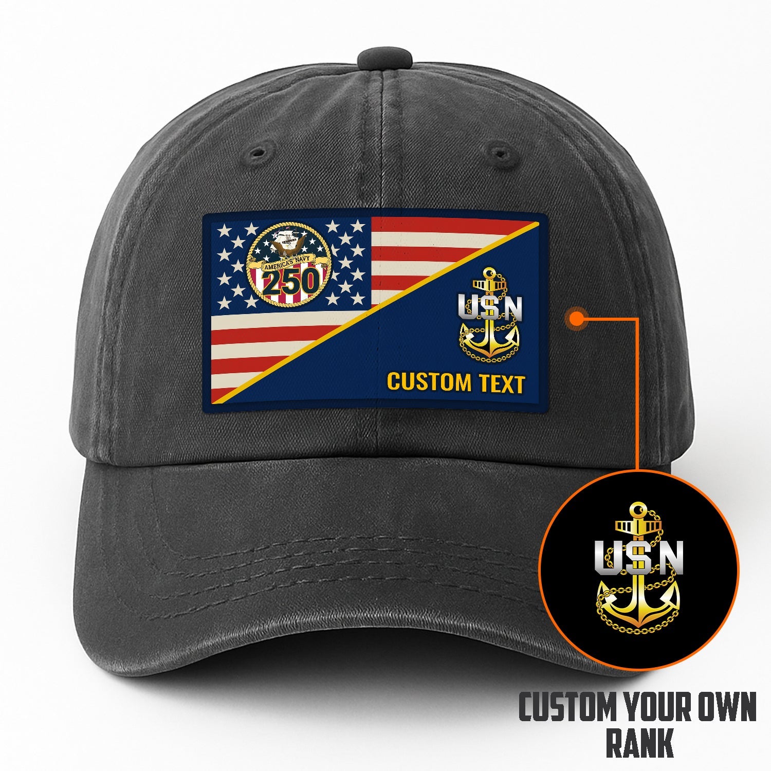 Custom Ranks & Text US Navy Premium Washed Denim Cap DC017