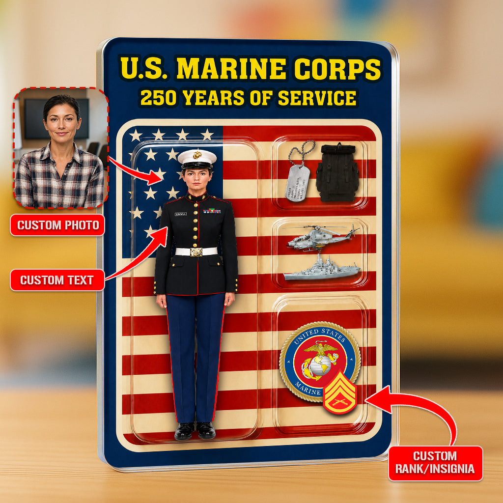 Personalized MARlNE 250th Years Of Service Custom Figure MARlNE Male Officer Blue Dress Uniform Acrylic Block