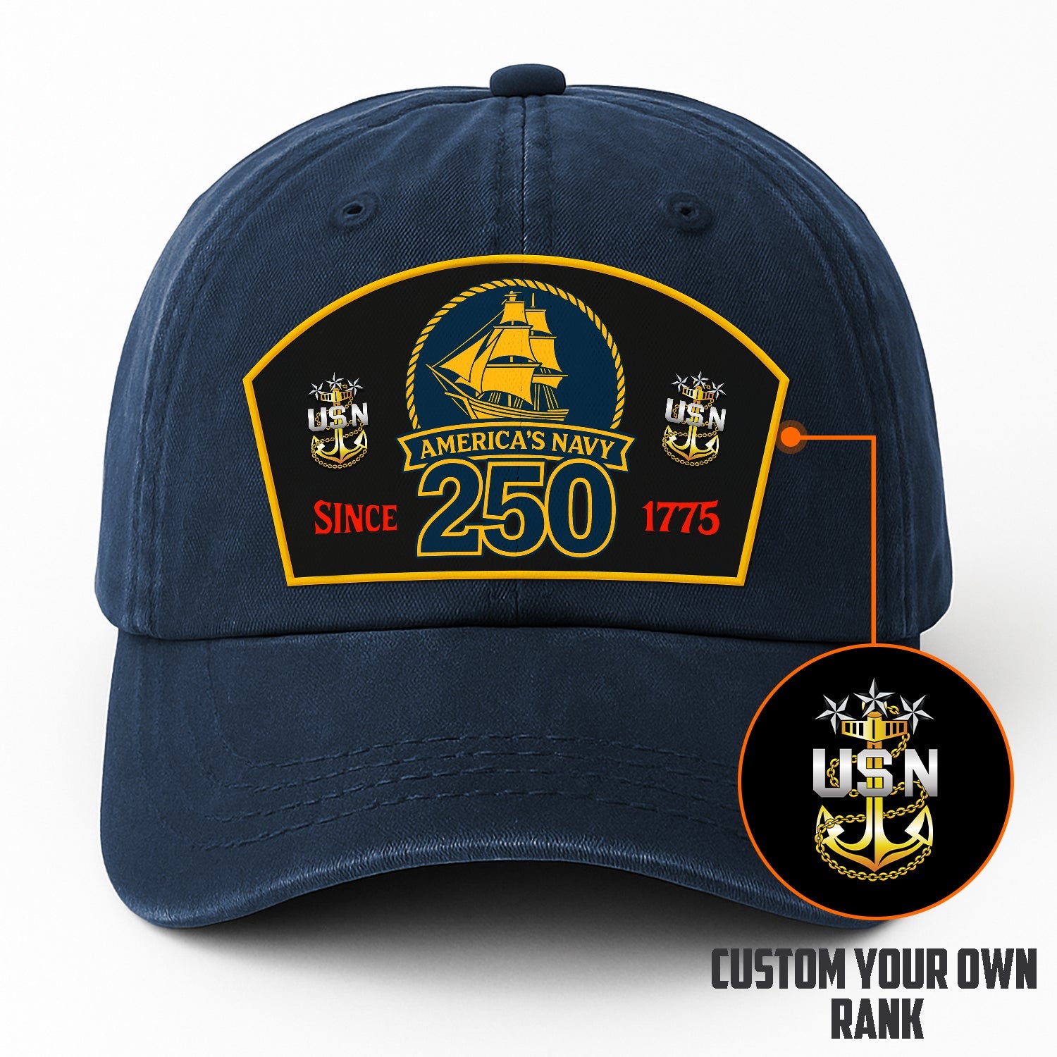 Custom Ranks US Navy Premium Washed Denim Cap DC015