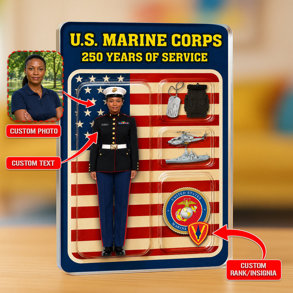 Personalized MARlNE 250th Years Of Service Custom Figure MARlNE Male Officer Blue Dress Uniform Acrylic Block