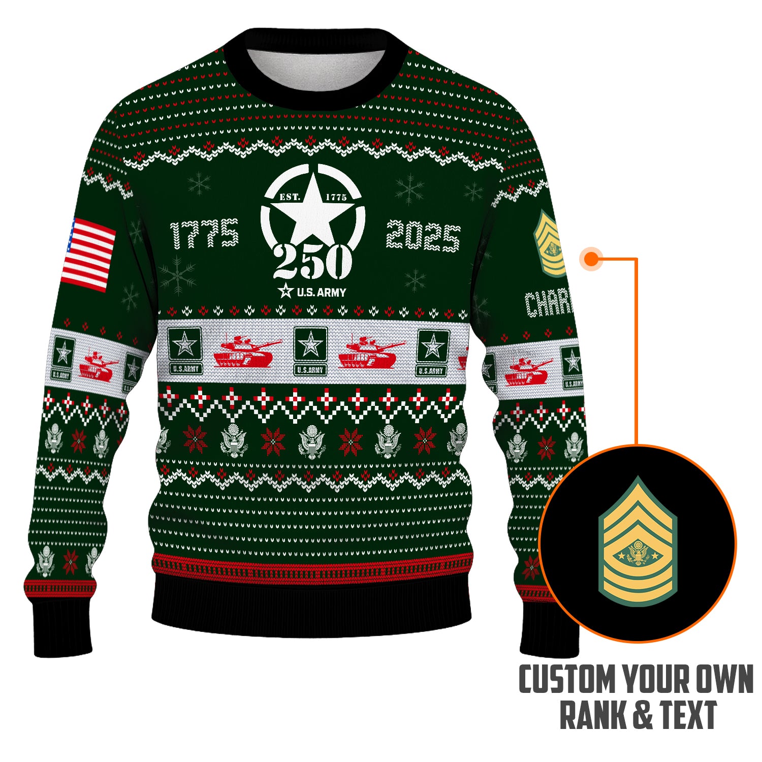 Custom Ranks And Text US Army Ugly Christmas Sweater for Women Men JUST03