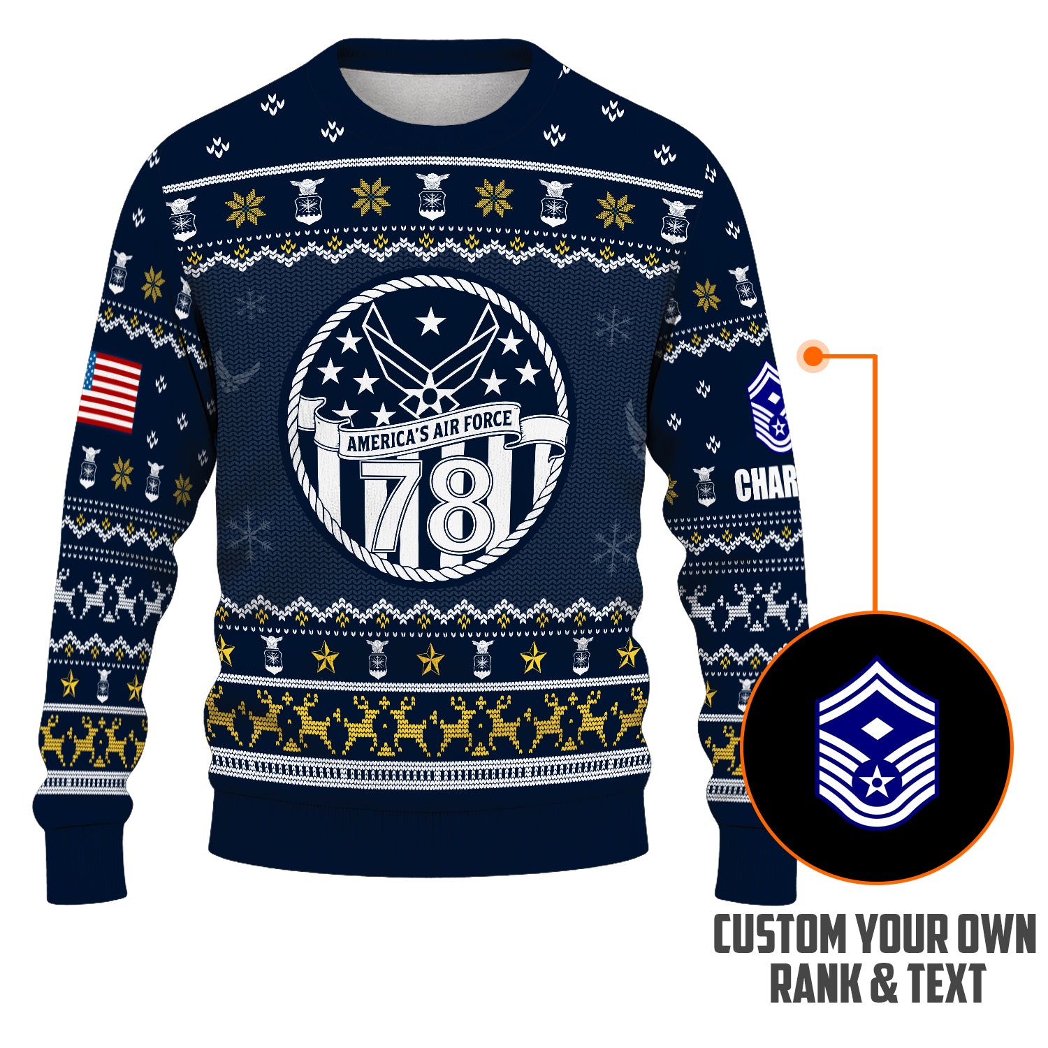 Custom Ranks And Text US Air Force Ugly Christmas Sweater for Women Men JUST02