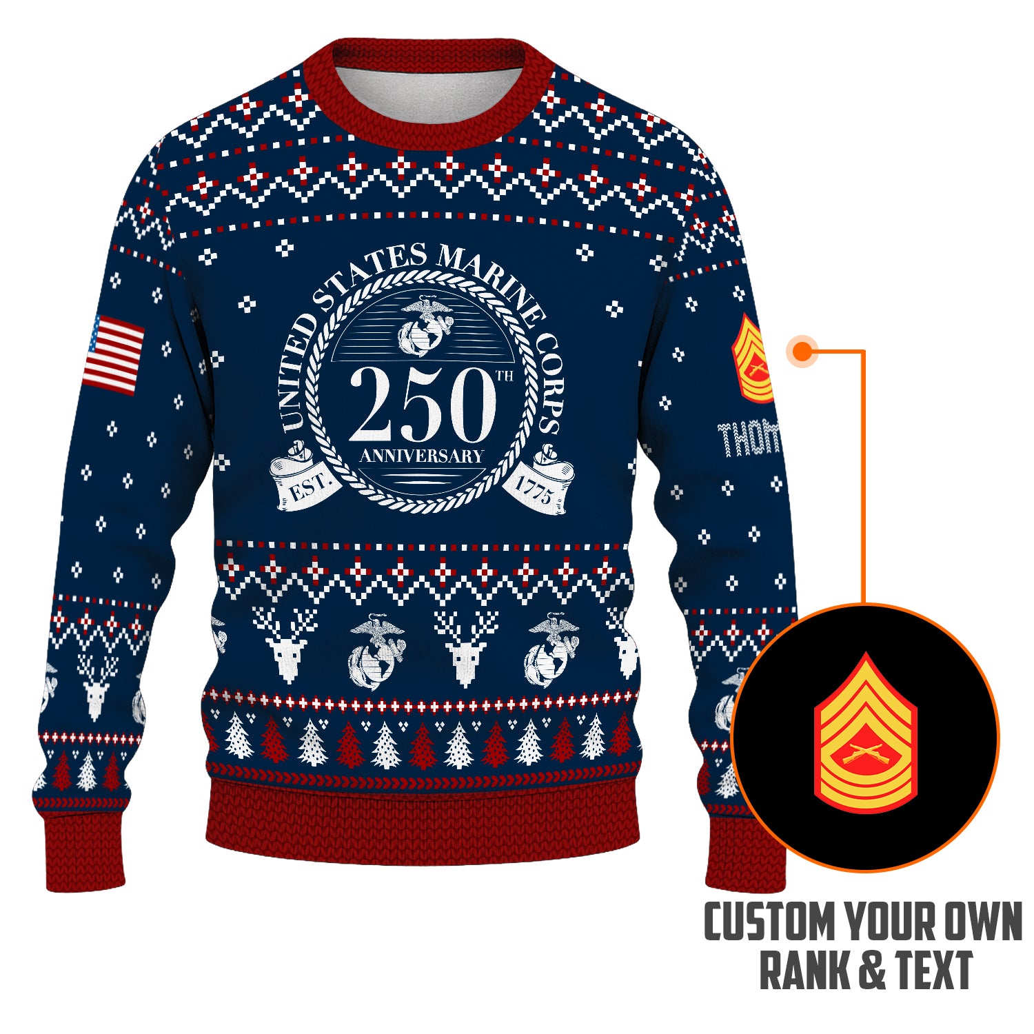 Custom Ranks And Text USMC Ugly Christmas Sweater for Women Men JUST01