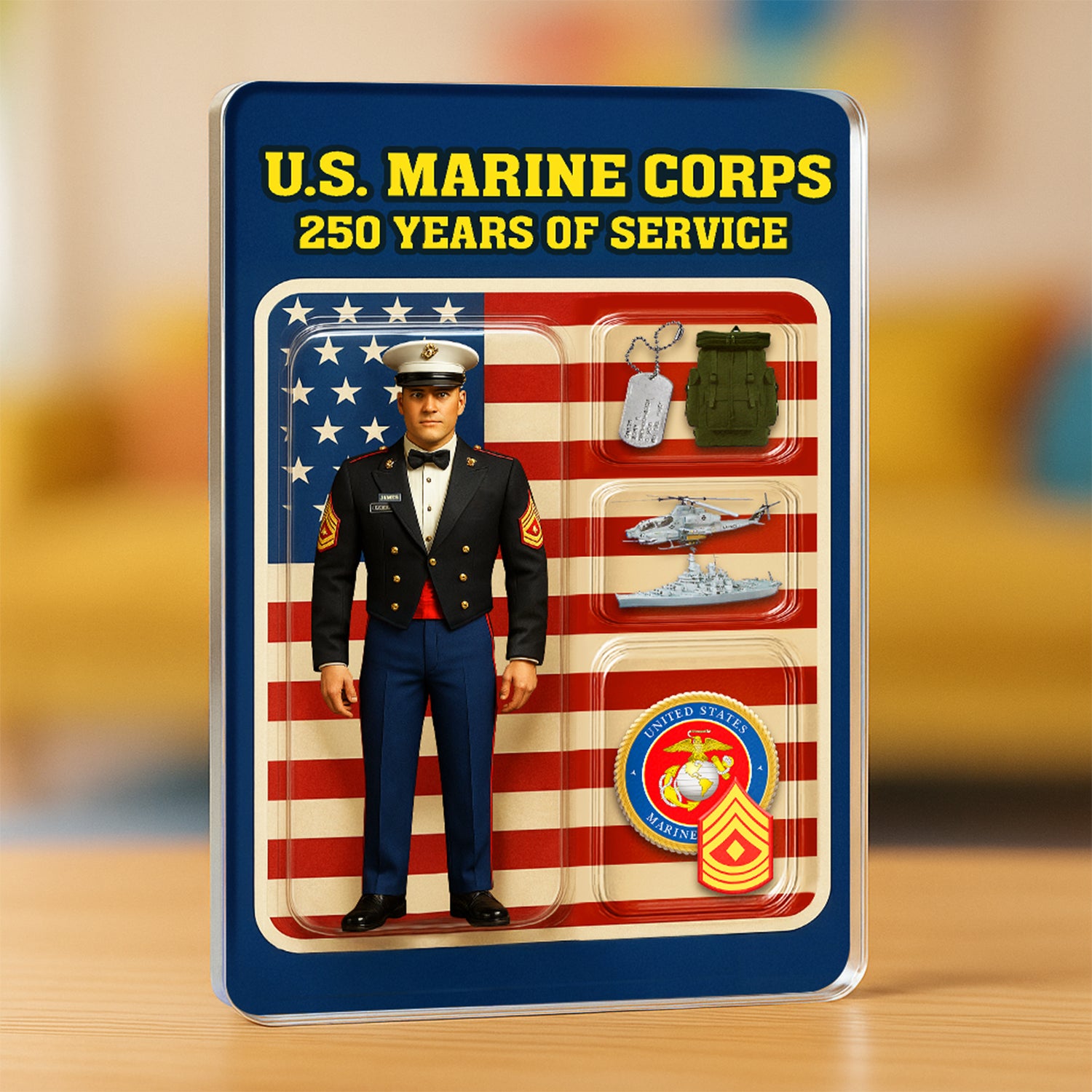 Personalized MARlNE 250th Years Of Service Custom Figure MARlNE Officer Evening Dress Uniform Acrylic Block