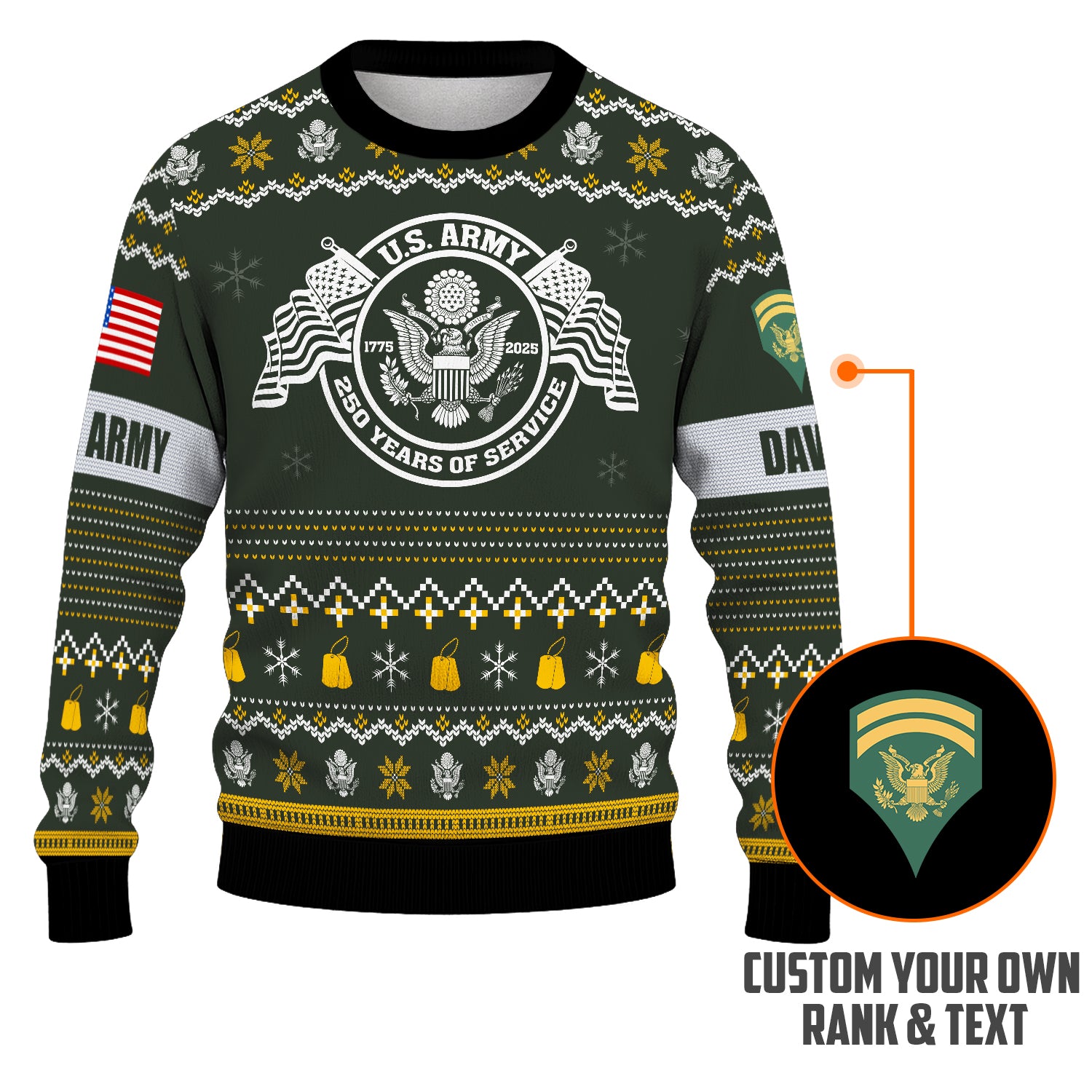 Custom Ranks And Text US Army Ugly Christmas Sweater for Women Men JUST04