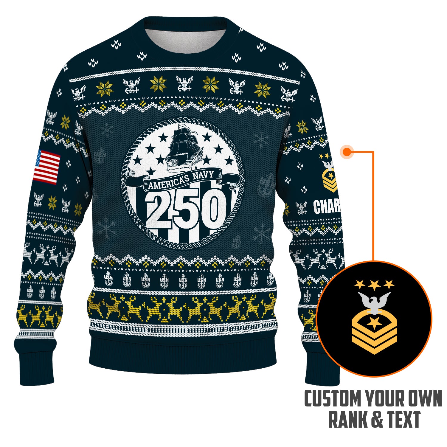 Custom Ranks And Text US Navy Ugly Christmas Sweater for Women Men JUST02