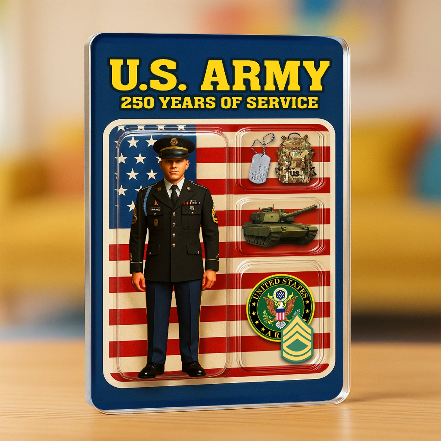 Personalized US Army 250th Years Of Service Custom Figure Male Army Enlisted Service Uniform Acrylic Block