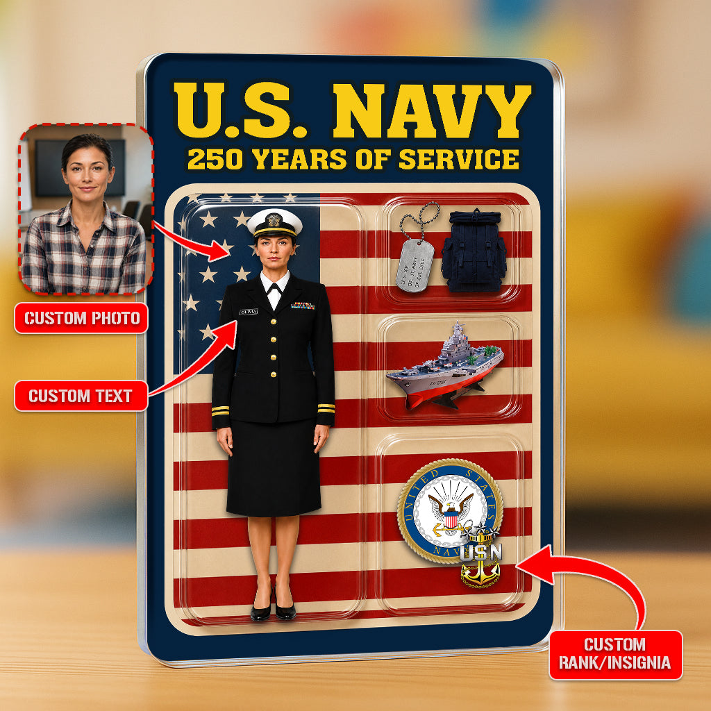 Personalized US Navy 250th Years Of Service Custom Figure Acrylic Block