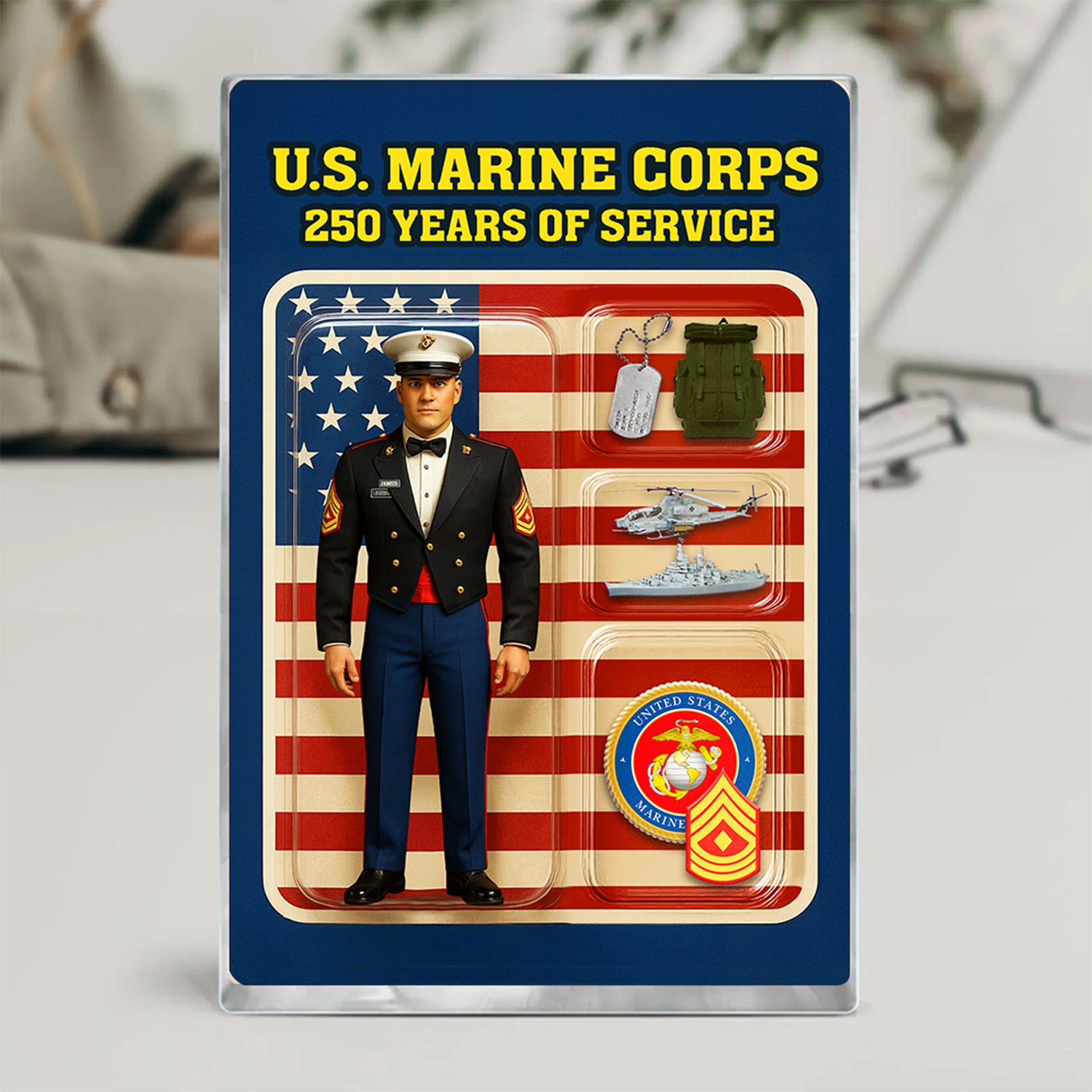 Personalized MARlNE 250th Years Of Service Custom Figure MARlNE Officer Evening Dress Uniform Acrylic Block