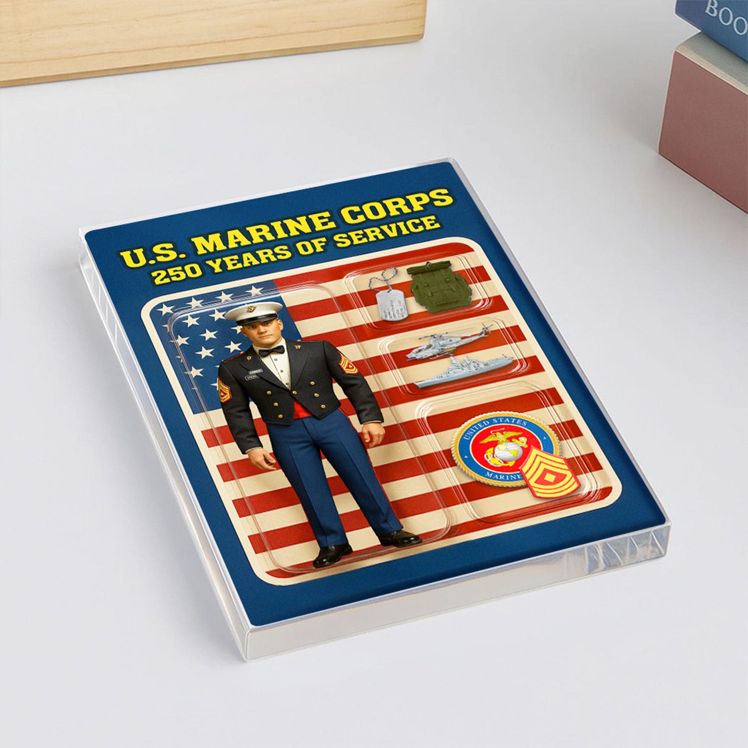 Personalized MARlNE 250th Years Of Service Custom Figure MARlNE Officer Evening Dress Uniform Acrylic Block