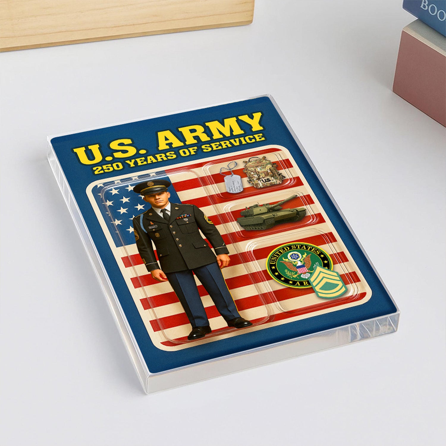 Personalized US Army 250th Years Of Service Custom Figure Male Army Enlisted Service Uniform Acrylic Block