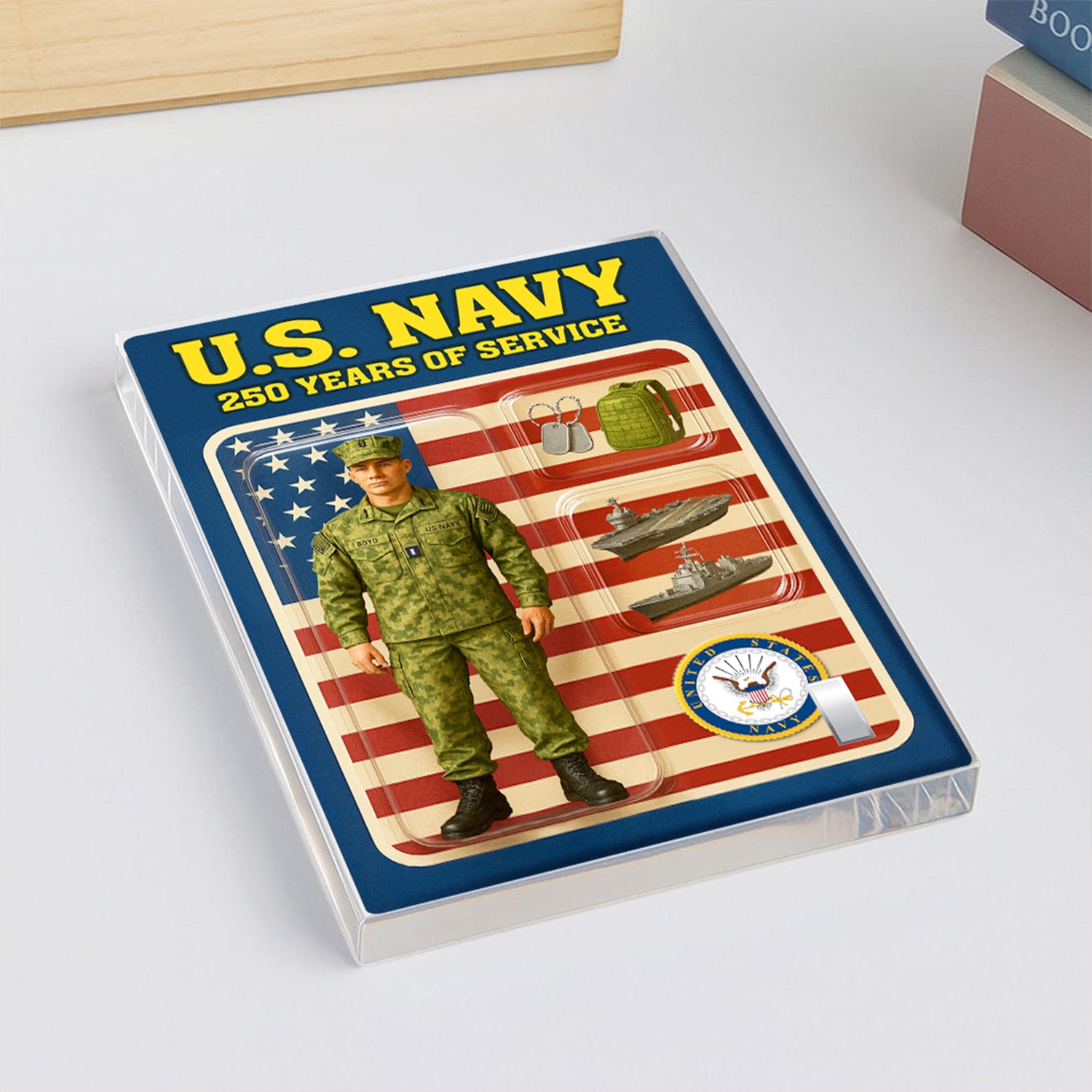 Personalized US Navy 250th Years Of Service Custom Figure Officer Working Uniform Acrylic Block