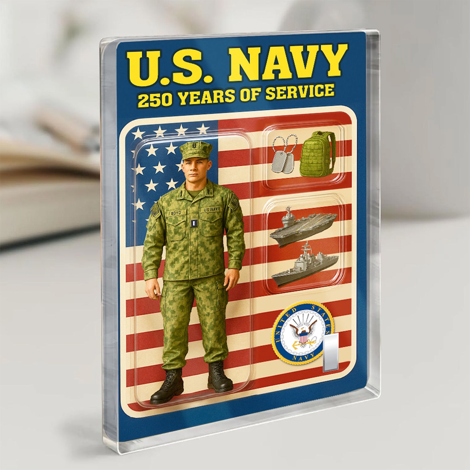Personalized US Navy 250th Years Of Service Custom Figure Officer Working Uniform Acrylic Block