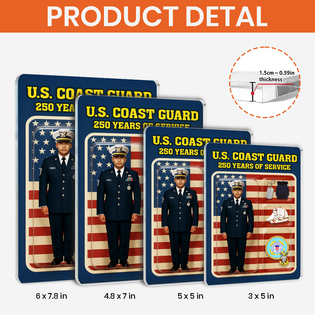 Personalized US Coast Guard 250th Years Of Service Custom Figure Acrylic Block