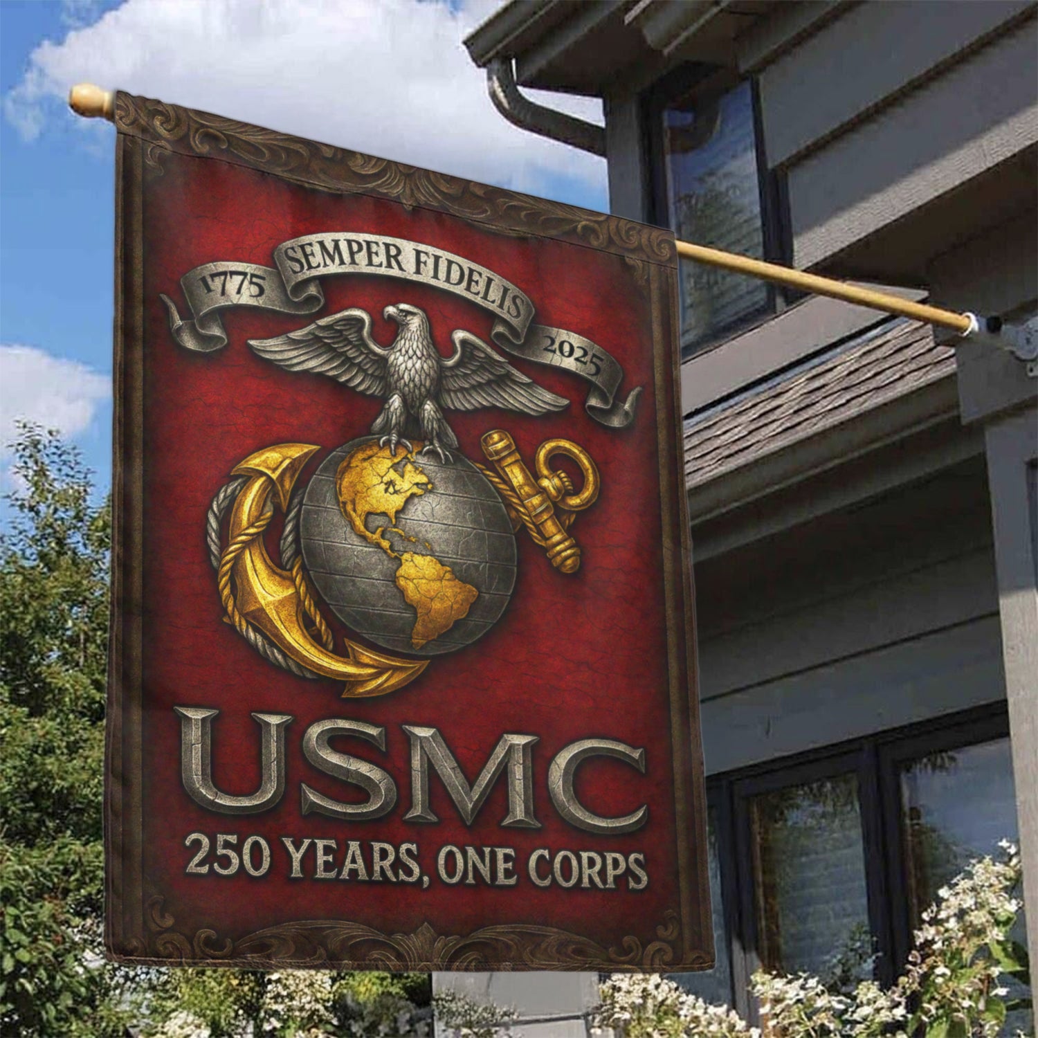 MARlNE 250th Years, One Corps House Flag 28" x 40" Twin-Side Printing