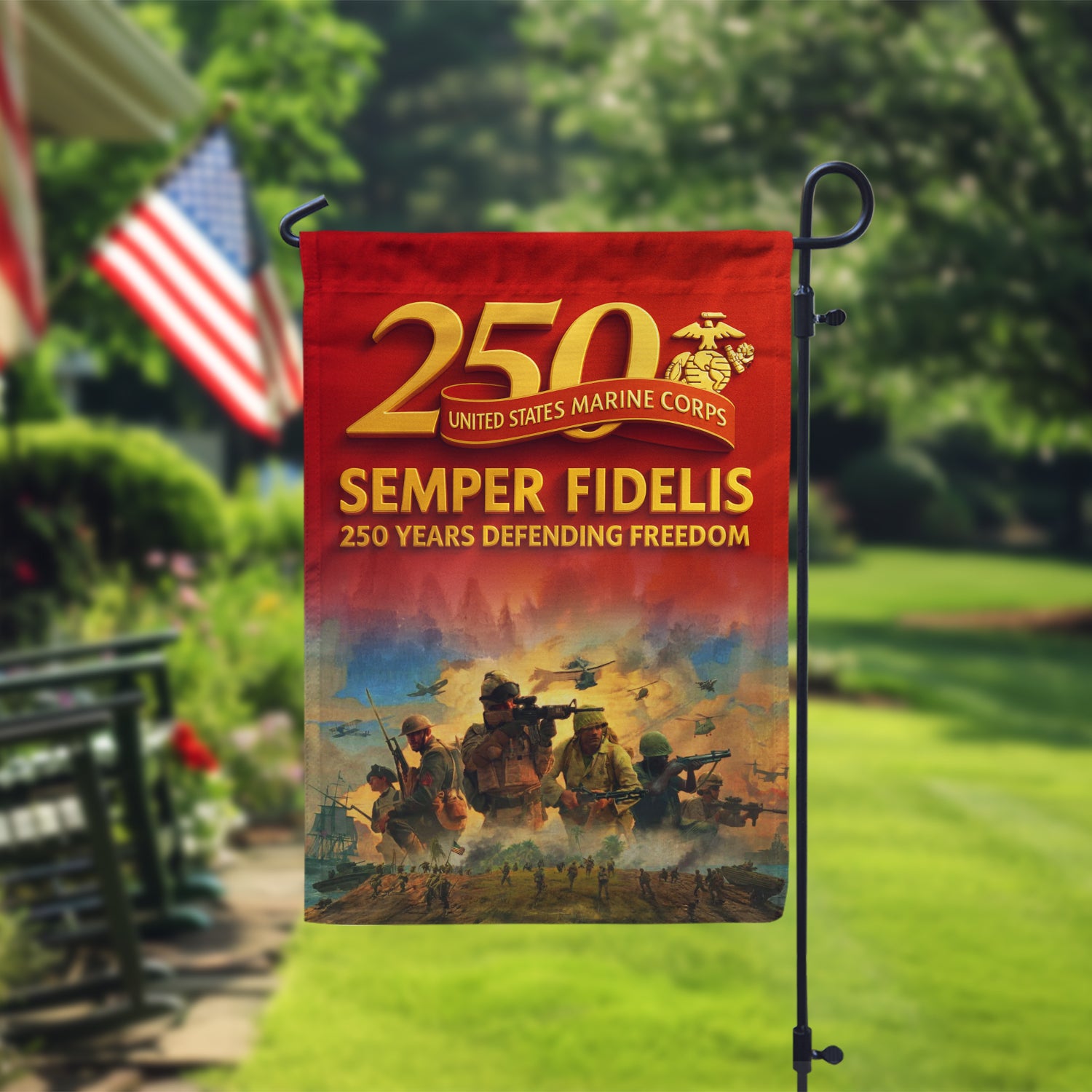 MARlNE Semper Fields 250 Years Defending Freedom Garden Flag 12" x 18" Twin-Side Printing