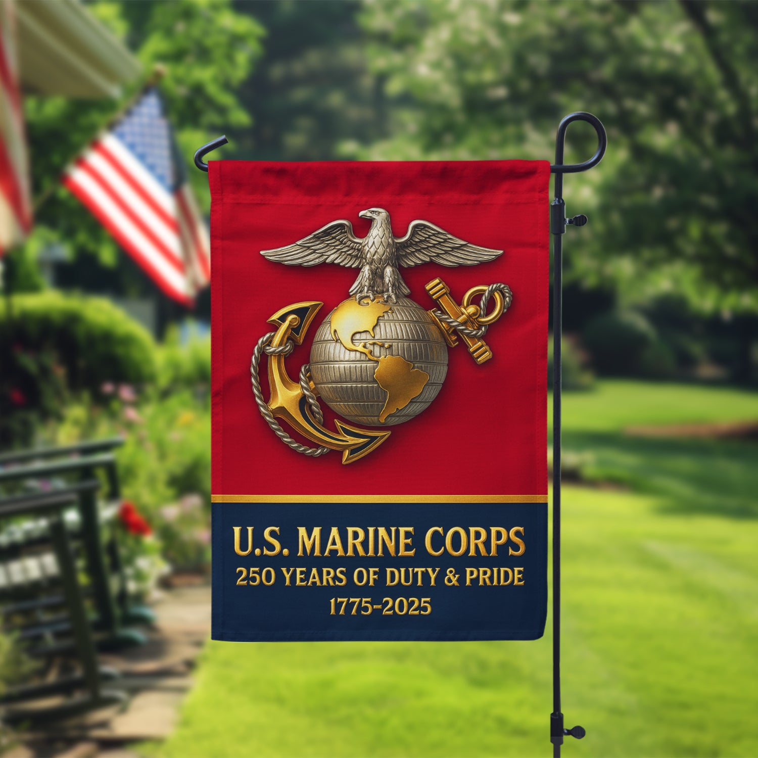 MARlNE 250 Years Of Duty & Pride Garden Flag 12" x 18" Twin-Side Printing