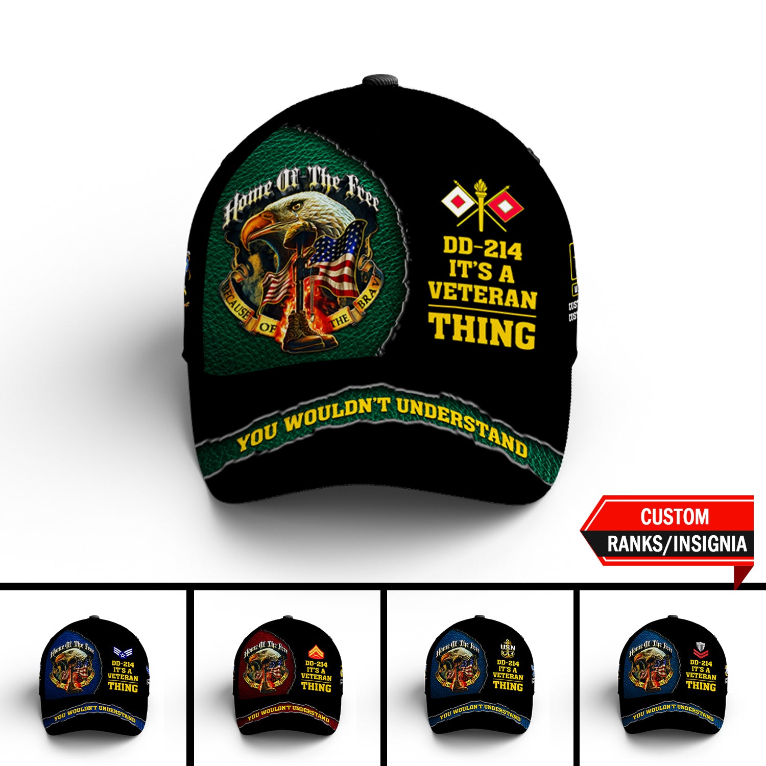 Custom Ranks/Insignia, Personalized Name And Years Served All Over Prints Premium Classic Cap JAOVC18
