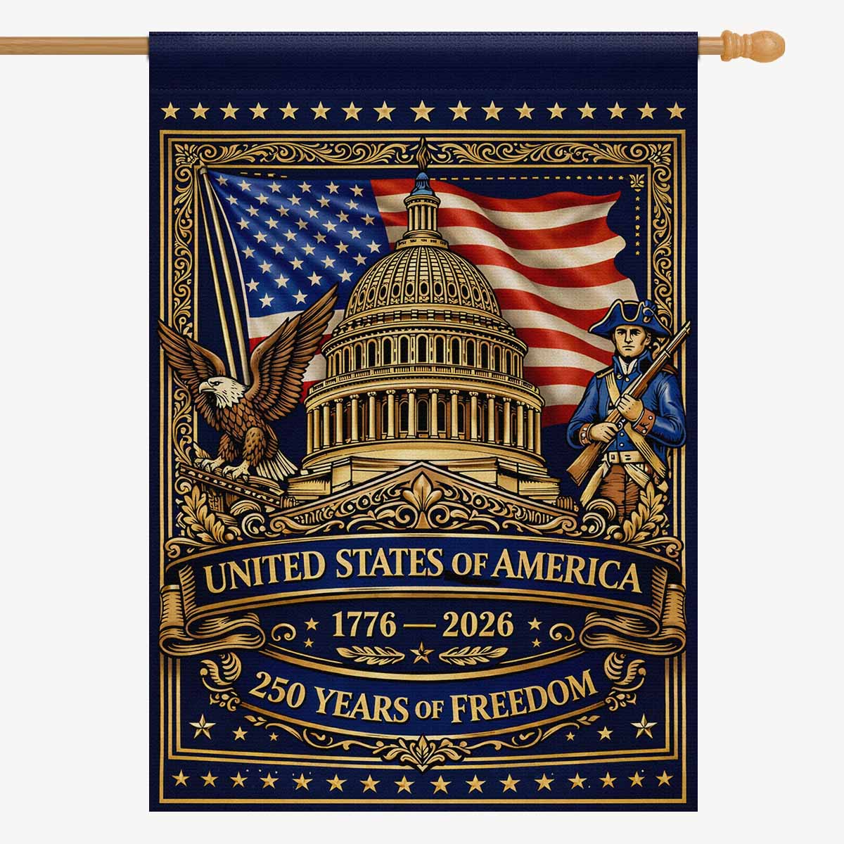 United States of America 250 House Flag 1776-2026 Patriotic Capitol Eagle Banner