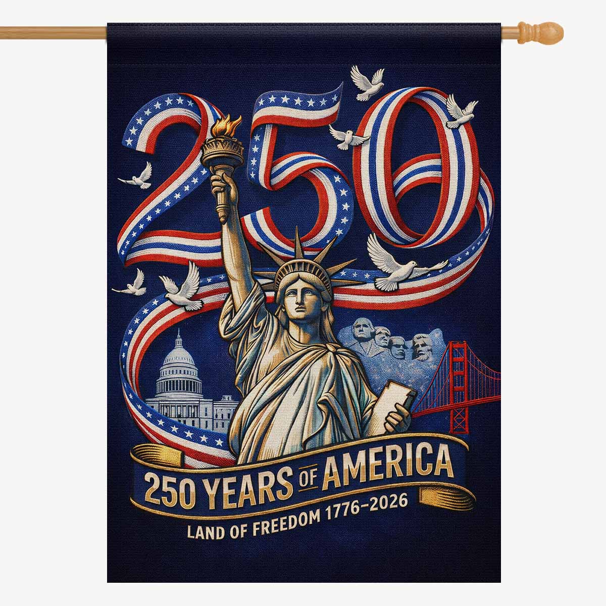 America 250 House Flag Patriotic USA Landmarks Statue of Liberty Outdoor Decor
