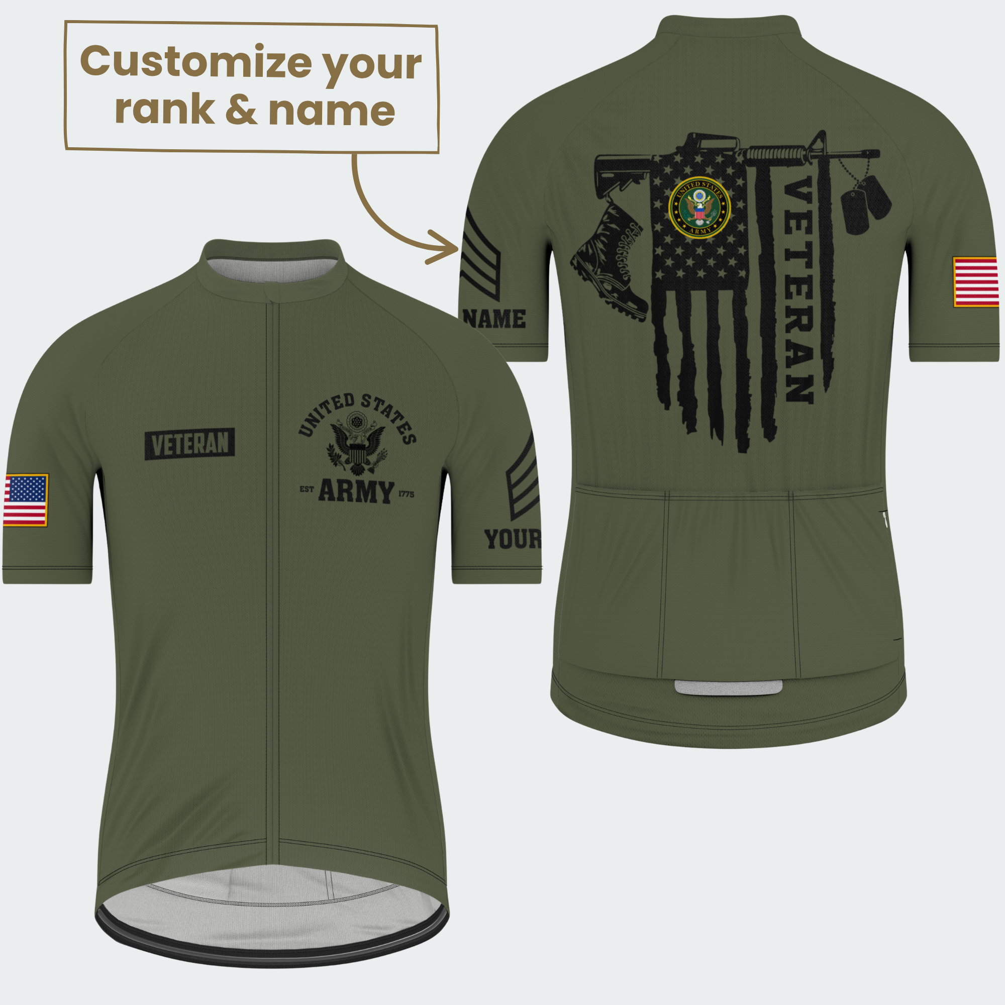 Men’s Personalized Proud Army Veteran Cycling Jersey & Kit