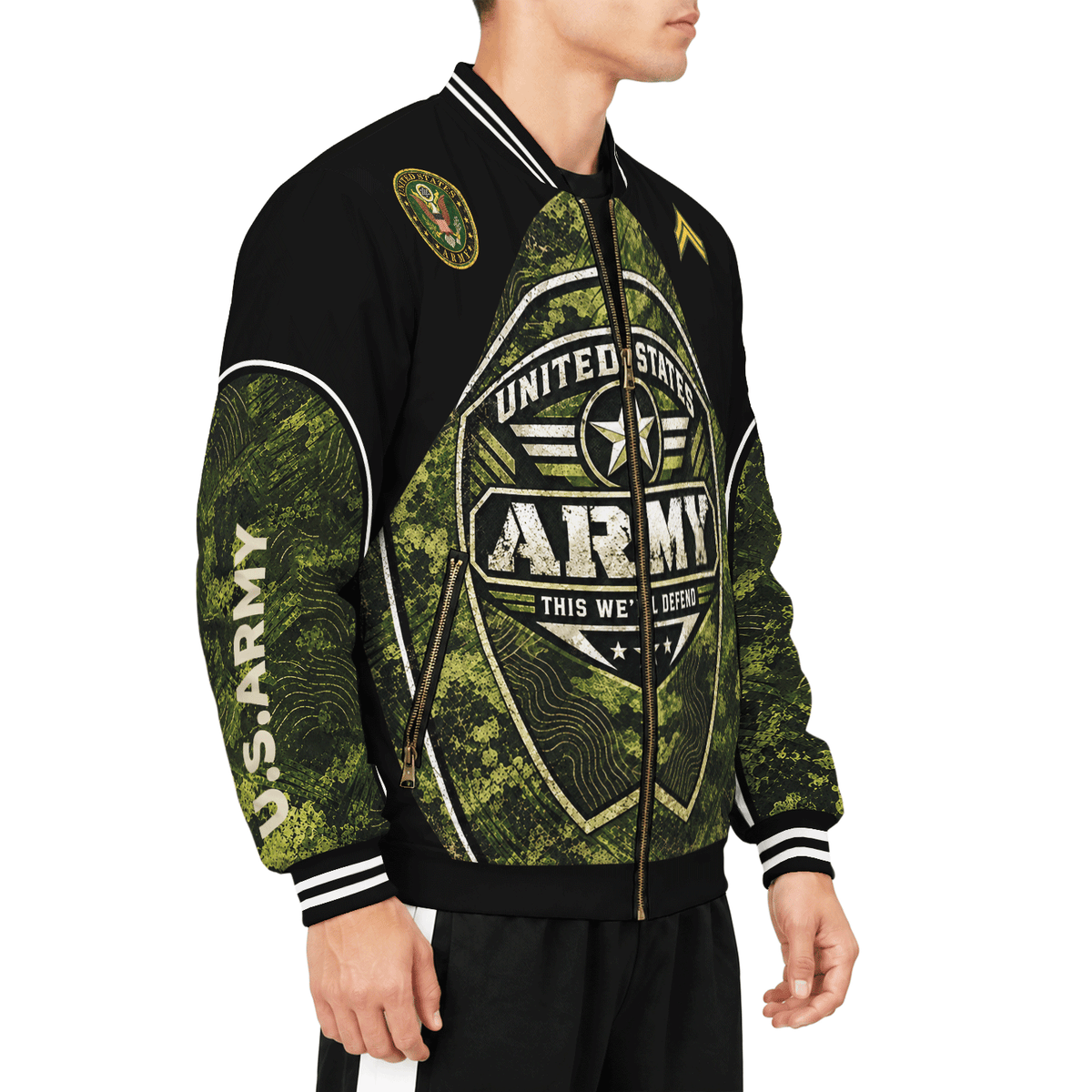 Custom U.S. Army Bomber Jacket Personalized Military Rank Text for Men