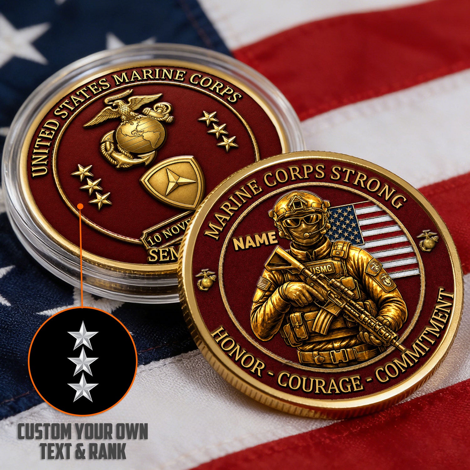 Custom Marine Achievement Rank Text 3D Challenge Coin Gift