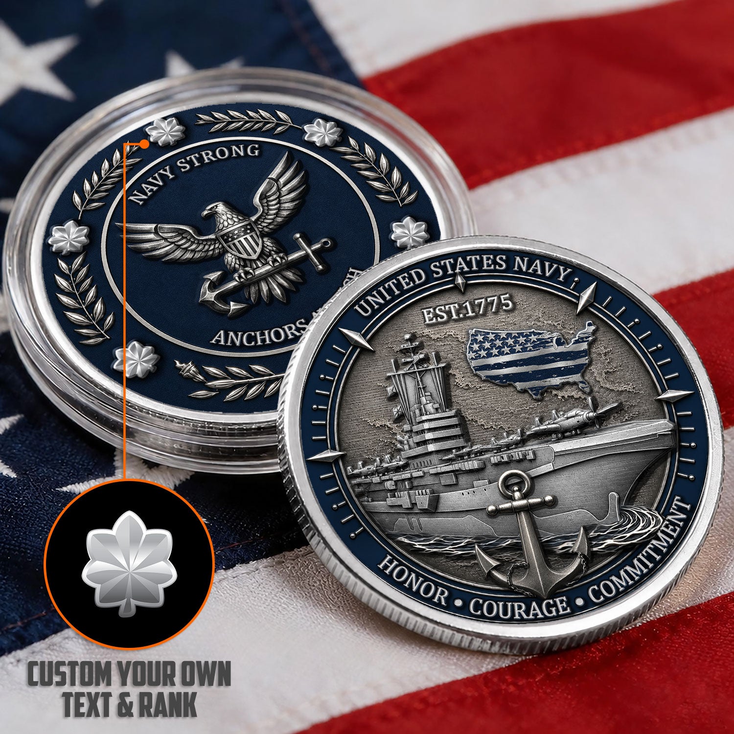 Custom Navy Sailor Rank Name 3D Challenge Coin Keepsake