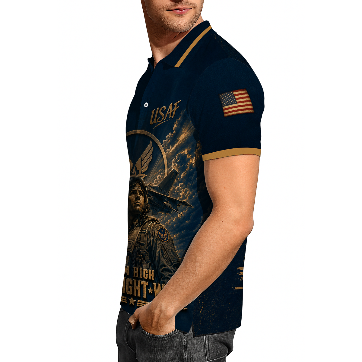 Personalized US Air Force Military Polo Shirt Custom Rank