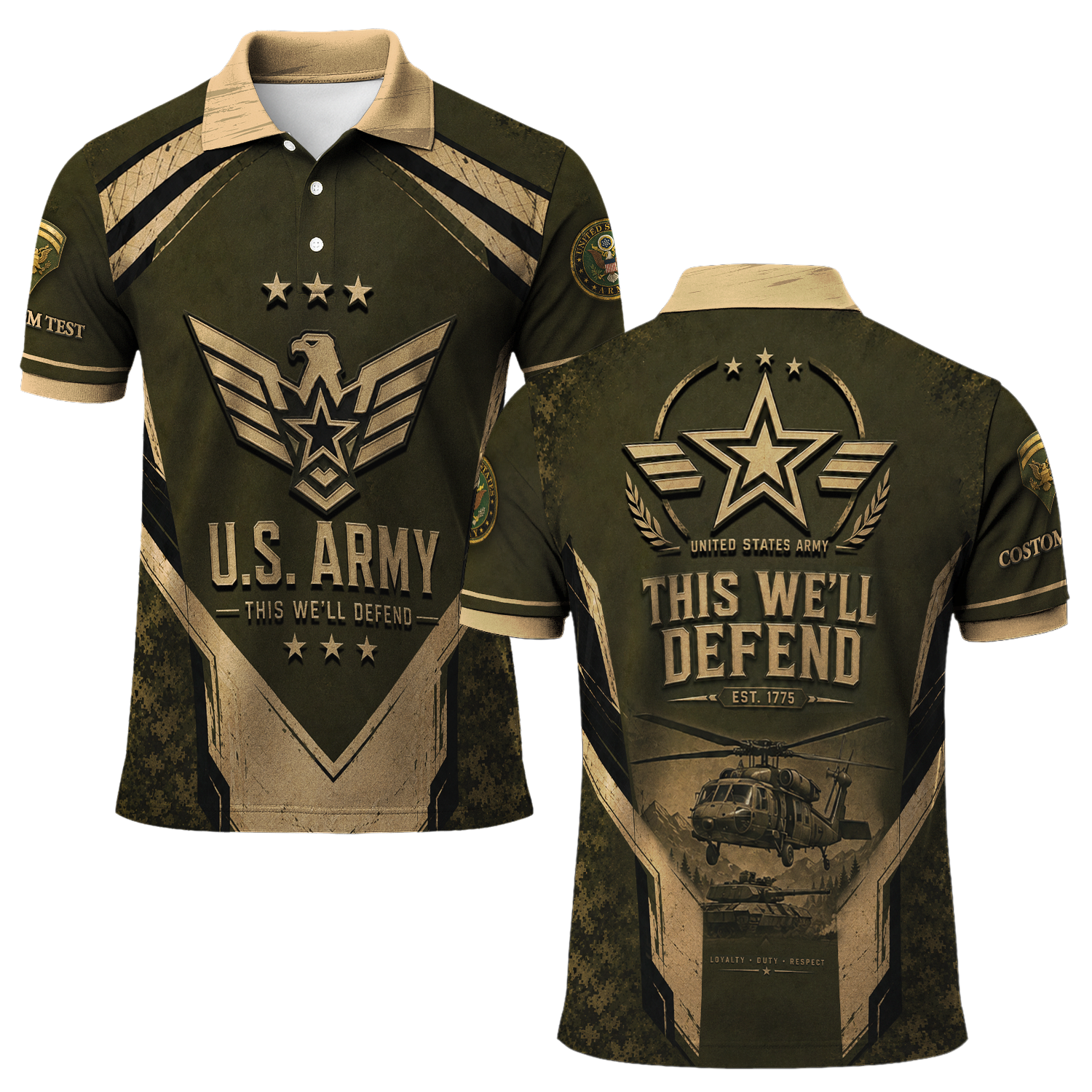 Personalized US Army Military Polo Shirt with Custom Rank