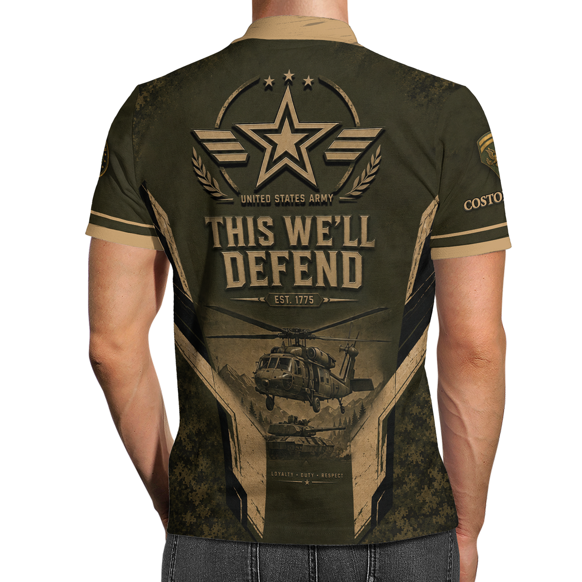 Personalized US Army Military Polo Shirt with Custom Rank