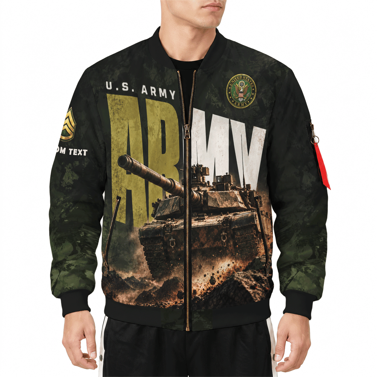 U.S. Army Military Bomber Jacket Custom Rank Name Personalized for Veterans