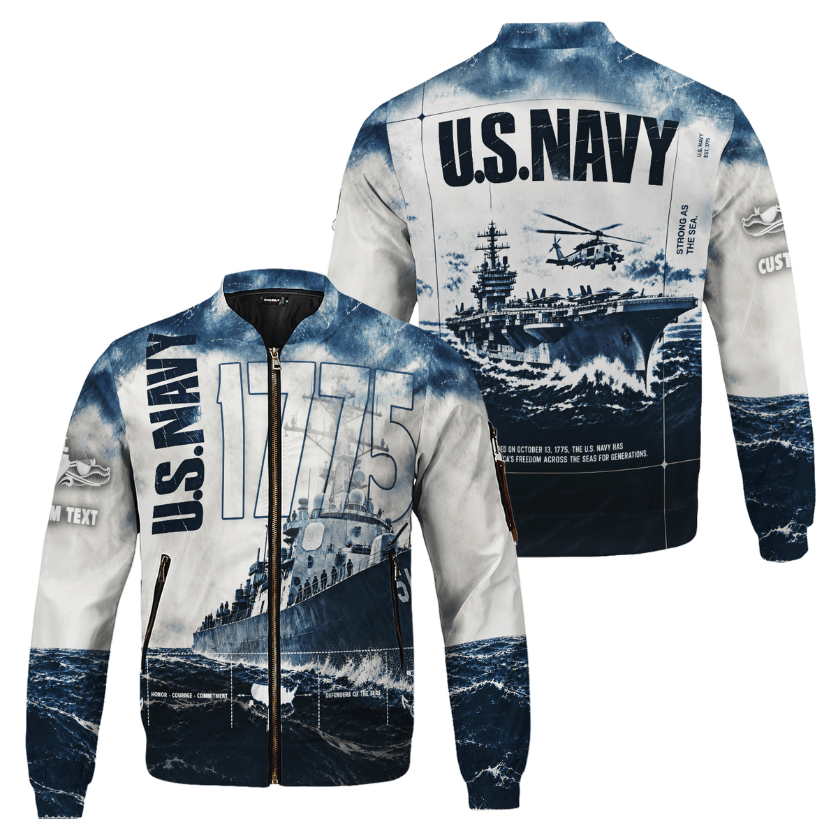 U.S. Navy Veteran Bomber Jacket Custom Military Rank & Text