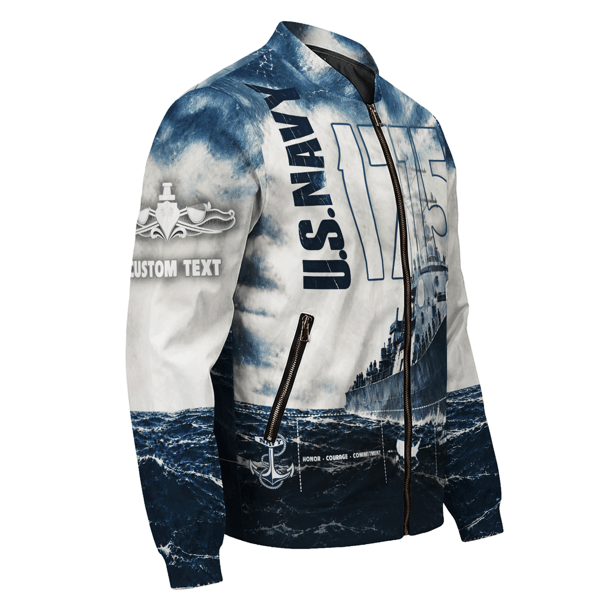 U.S. Navy Veteran Bomber Jacket Custom Military Rank & Text