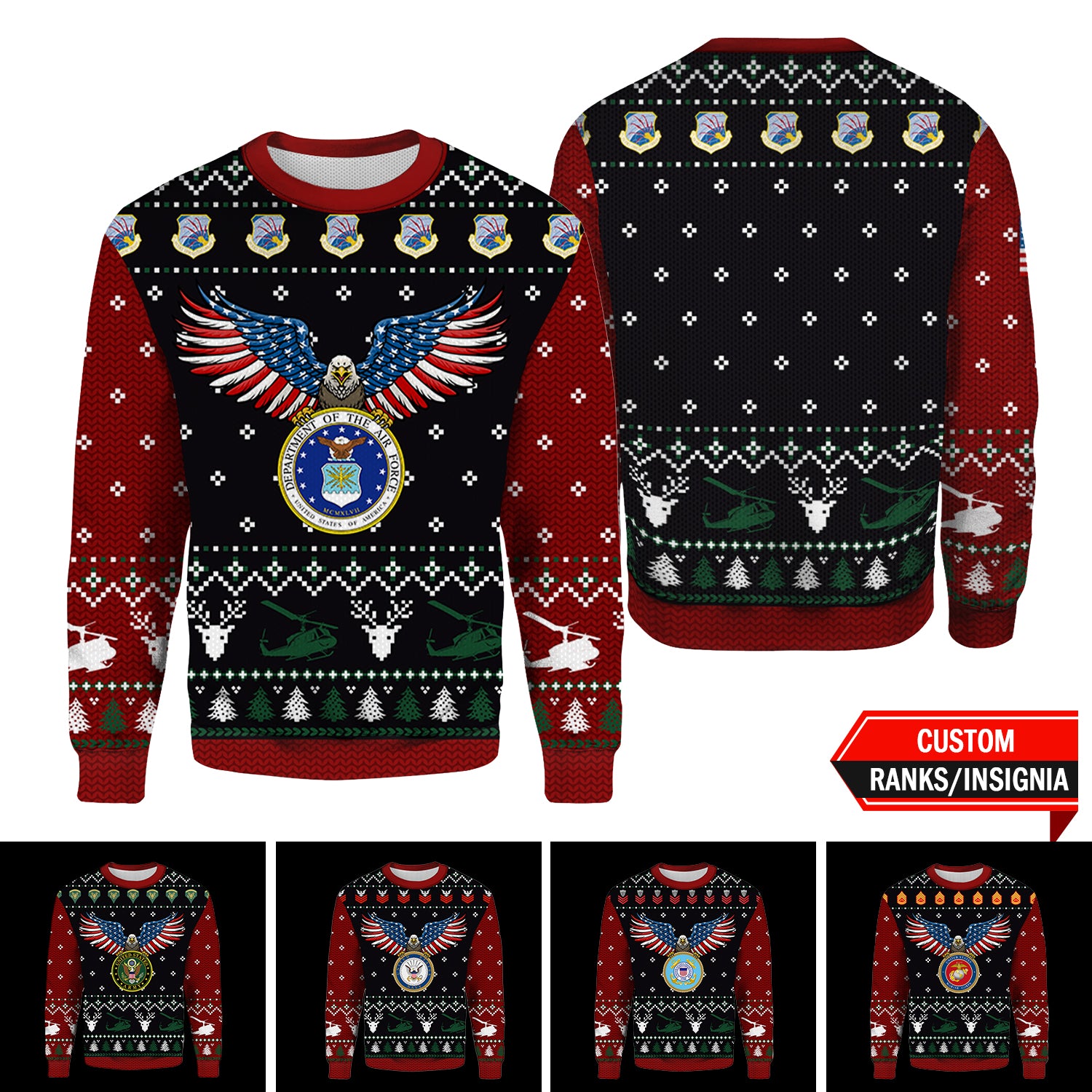 Custom 3D All Over Prints Ugly Sweater, US Military Ranks/Insignia