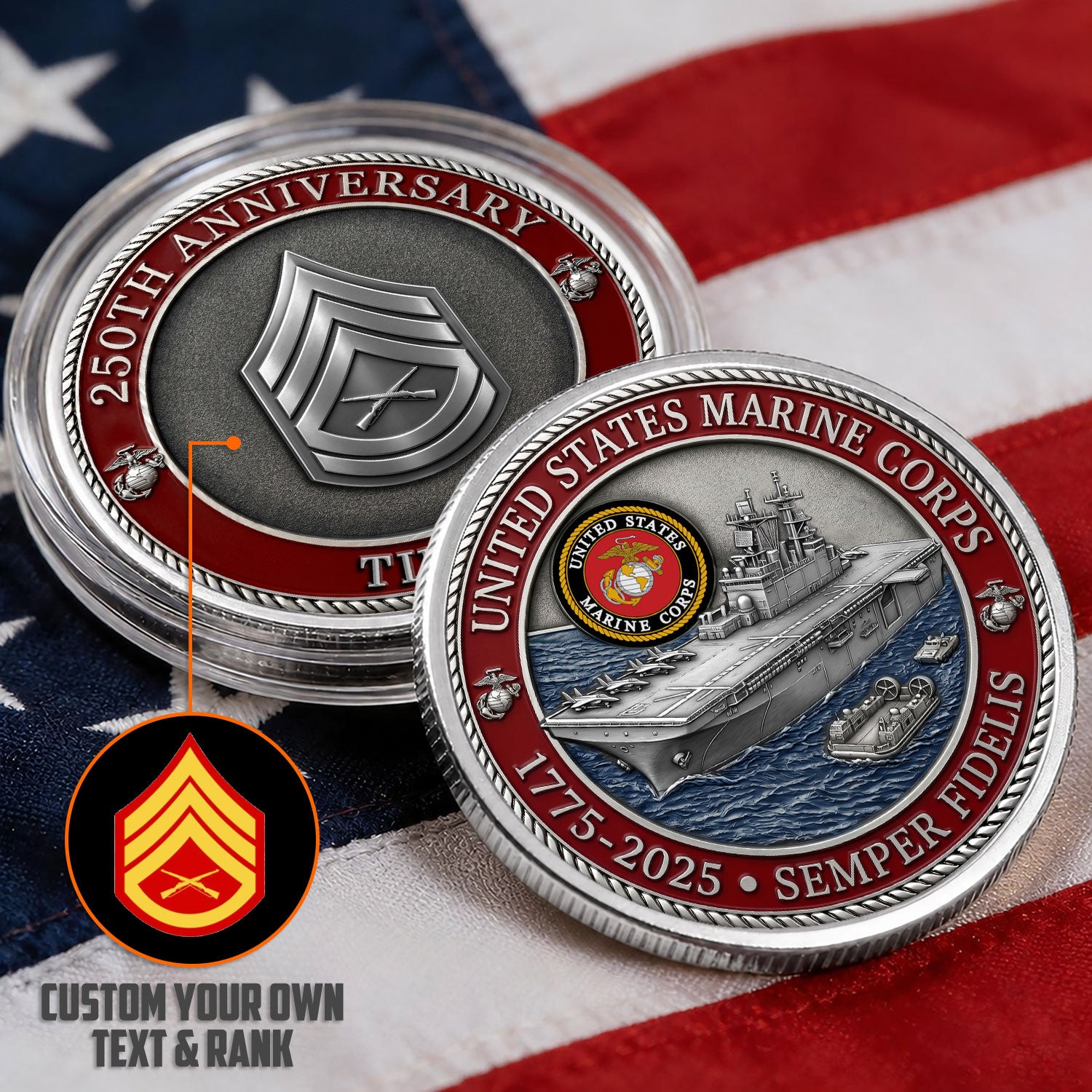 Personalized USMC Rank 3D Challenge Coin Gift