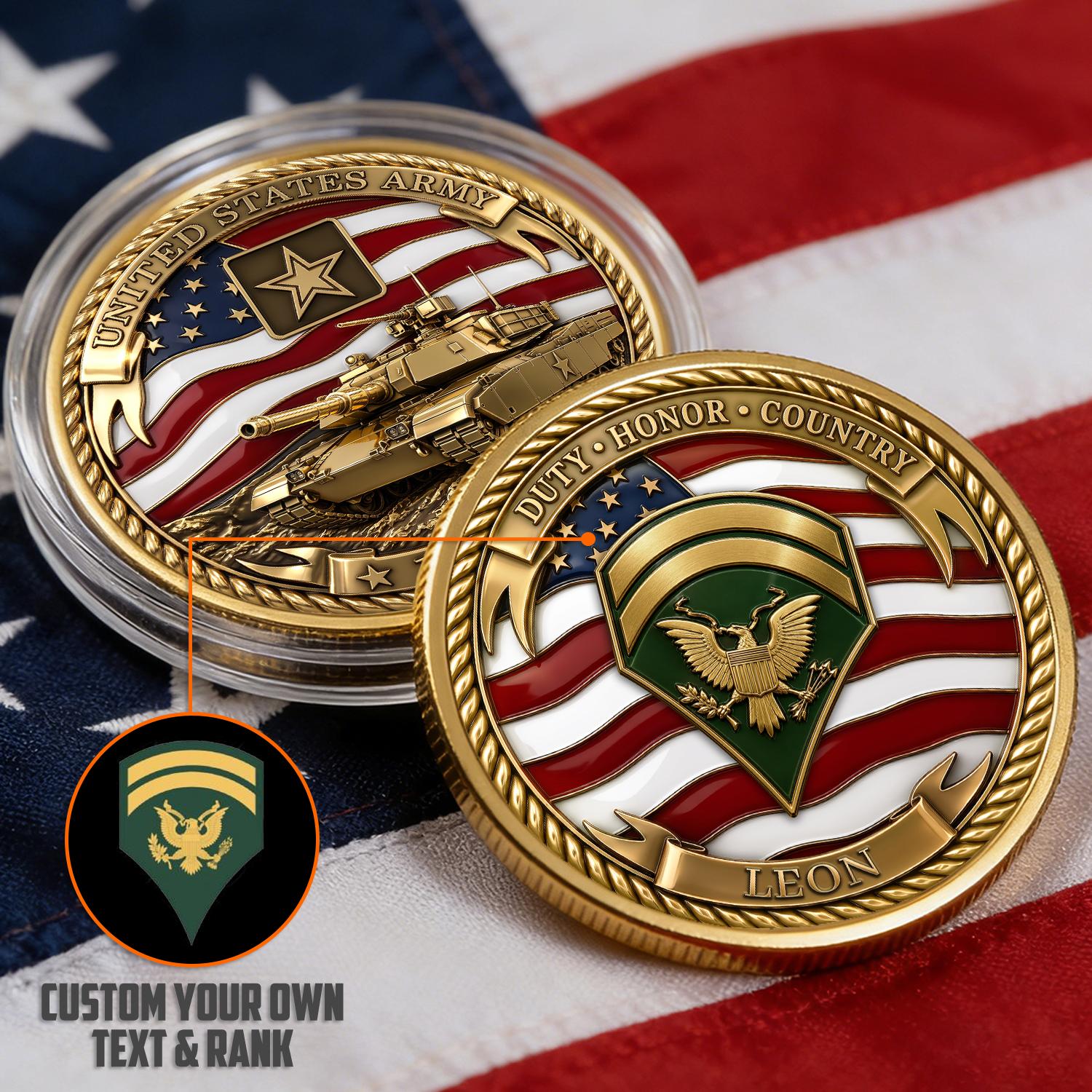 Personalized Army Service Member Rank 3D Challenge Coin Gift