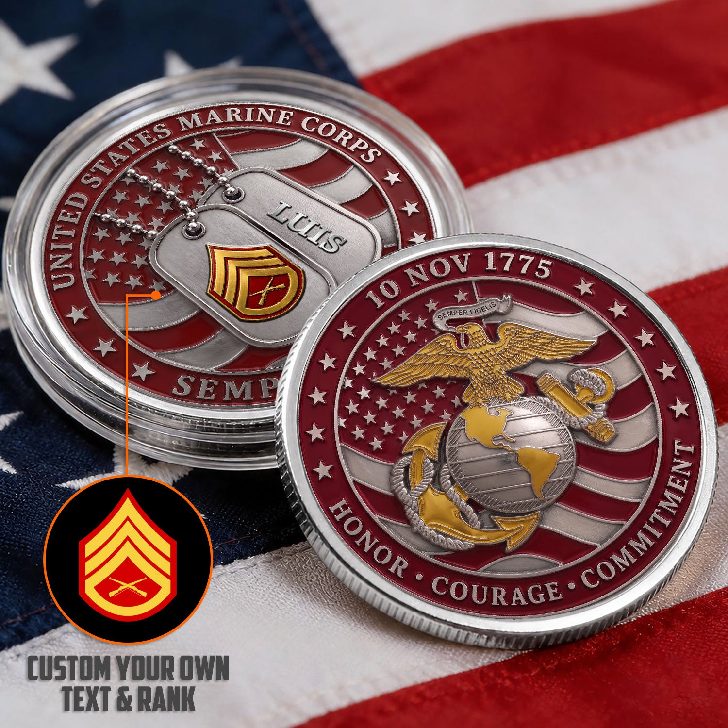 Marine Veteran Custom Service Rank 3D Challenge Coin Gift