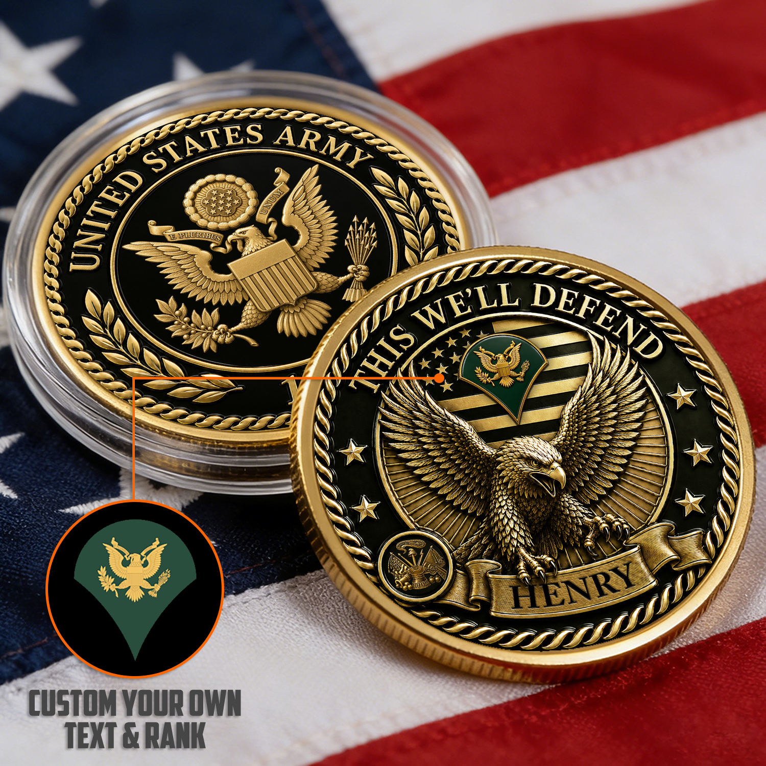 Army Veteran Rank Tribute Personalized 3D Challenge Coin