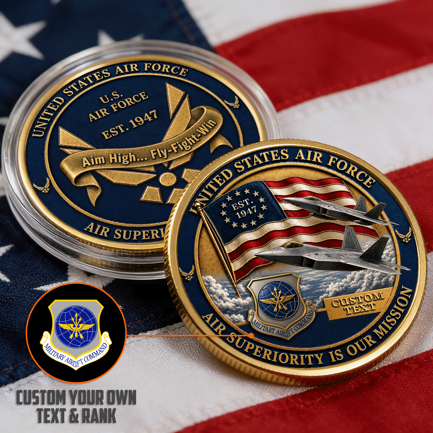 US Air Force Custom Rank Tribute 3D Challenge Coin Gift