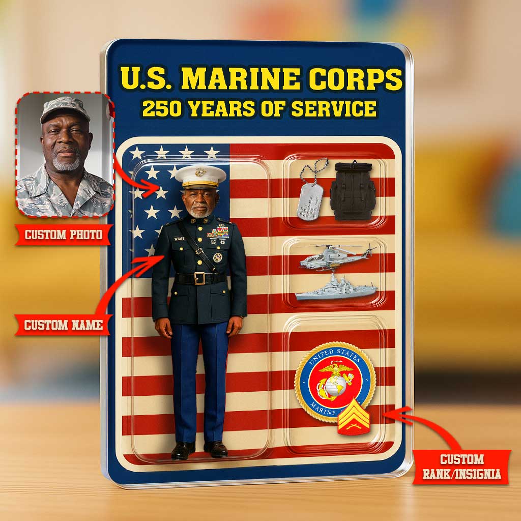 Personalized MARlNE 250th Years Of Service Custom Figure MARlNE Male Officer Blue Dress Uniform Acrylic Block