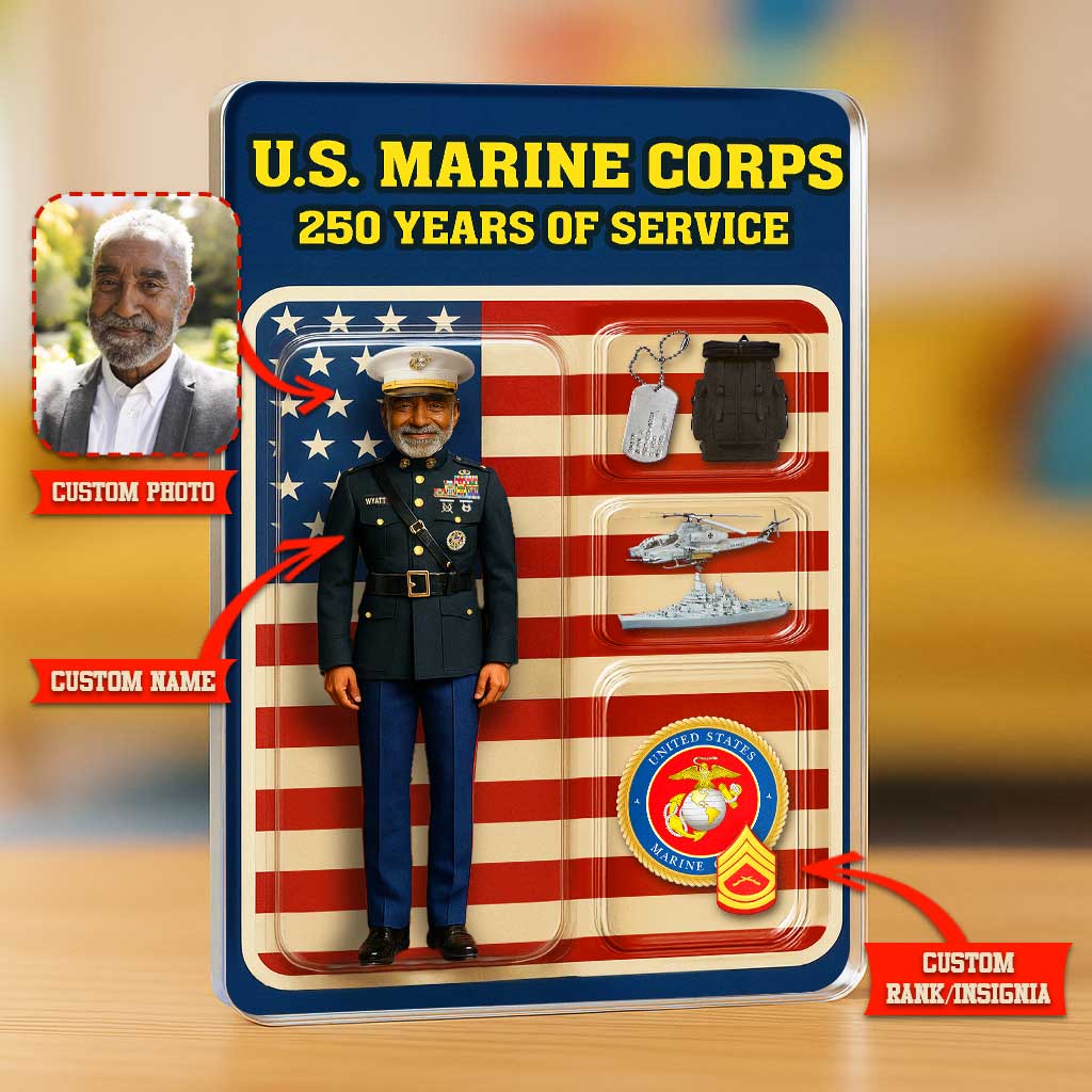 Personalized MARlNE 250th Years Of Service Custom Figure MARlNE Male Officer Blue Dress Uniform Acrylic Block