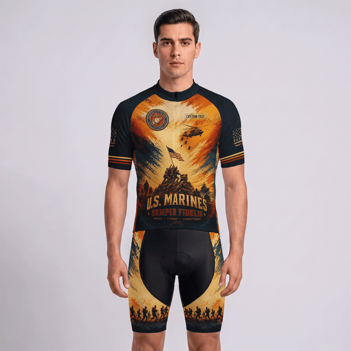 Custom US Marine Cycling Jersey Personalized Marine Veteran Rank Bike Jersey