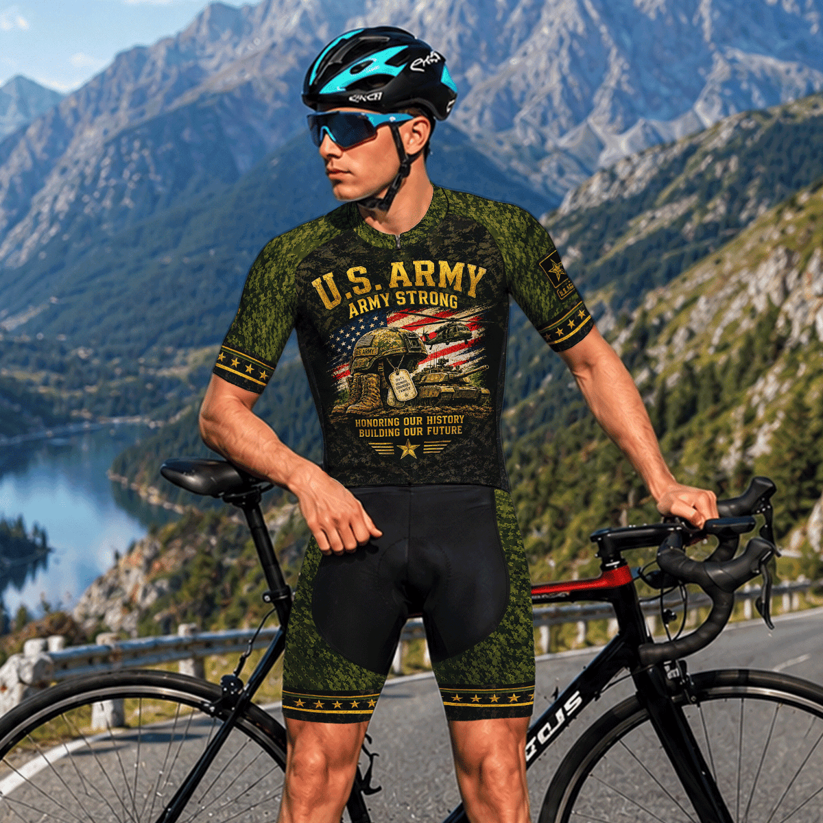 Personalized US Army Cycling Jersey Custom Rank & Name Veteran Gift