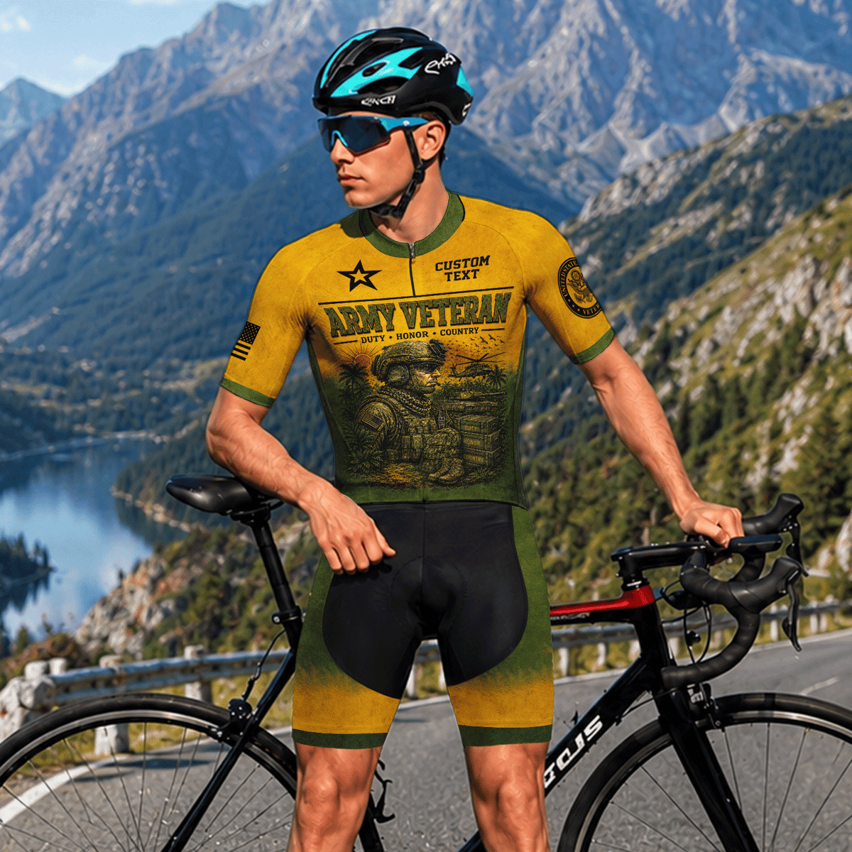 Custom Army Veteran Cycling Jersey Personalized Military Rank & Name Shirt