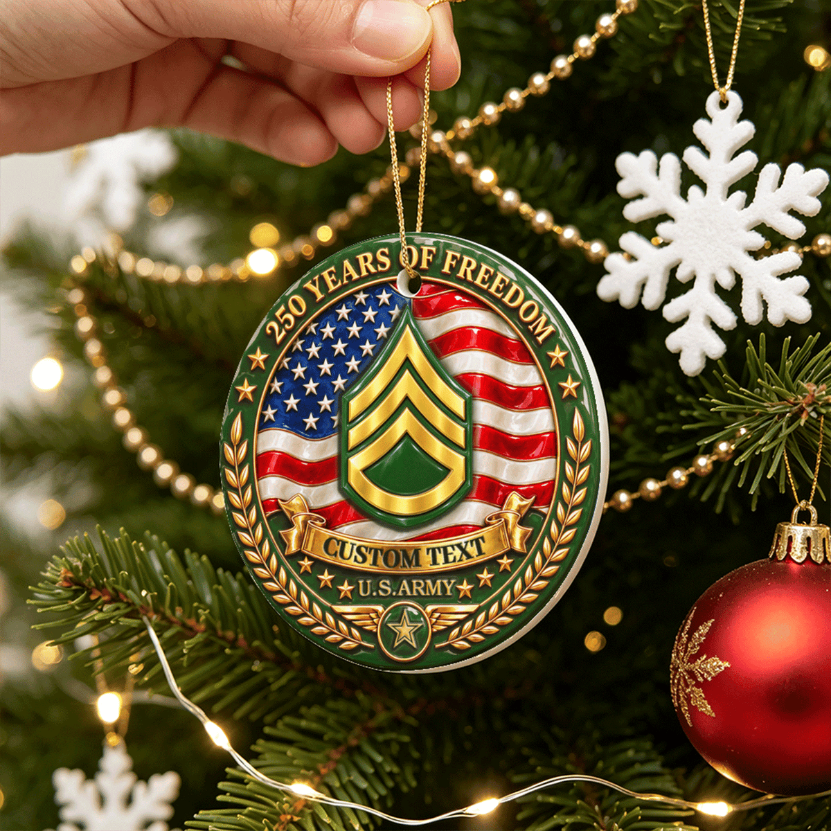U.S. Army Ceramic Ornament Personalized Rank Text Veteran Gift