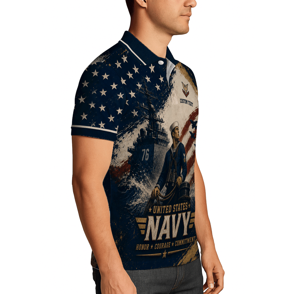 US Navy Personalized Military Rank All Over Print Polo Shirt