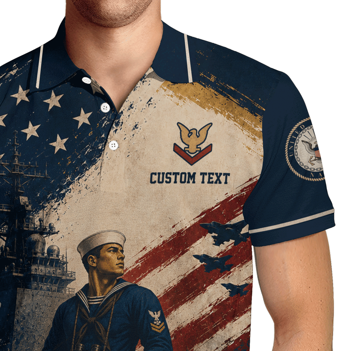 US Navy Personalized Military Rank All Over Print Polo Shirt