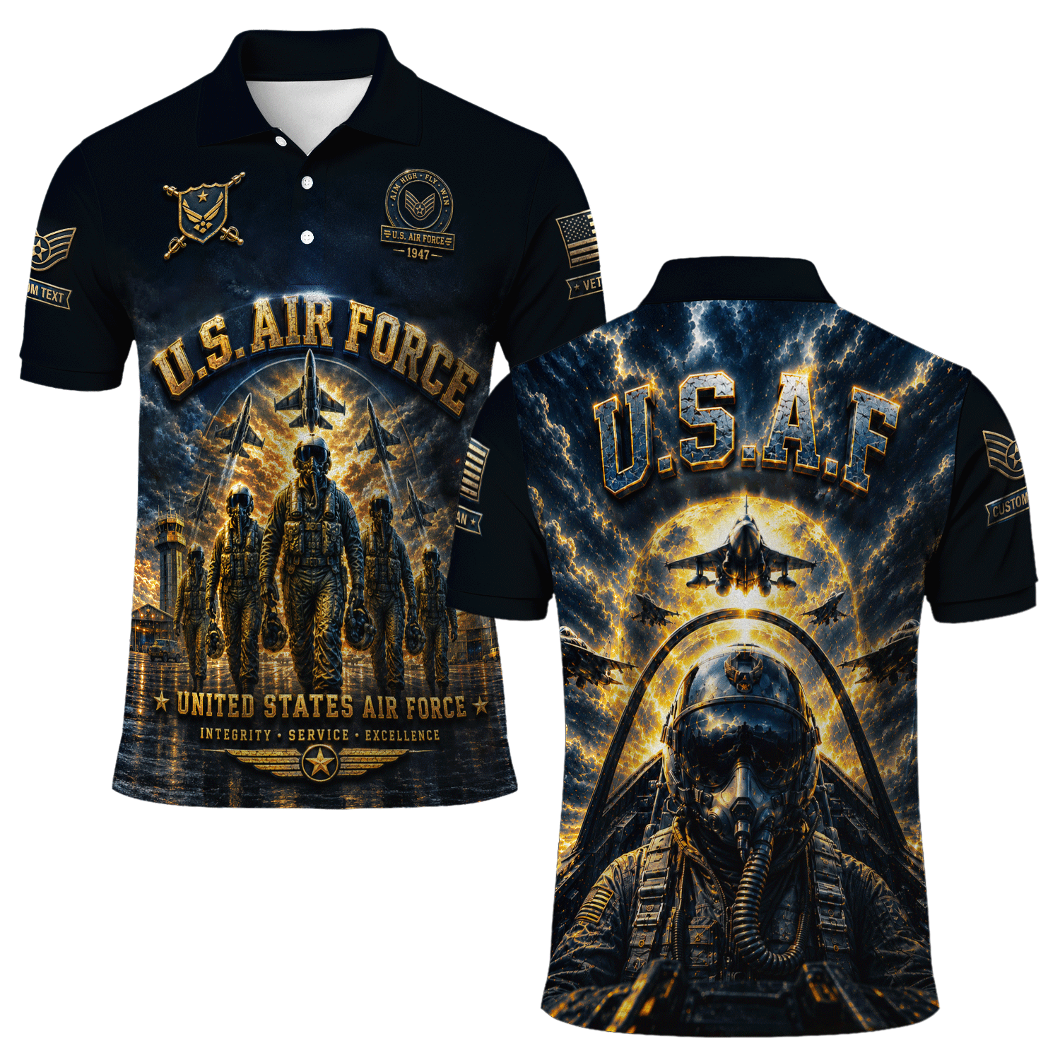US Air Force Personalized Military Rank All Over Print Polo Shirt