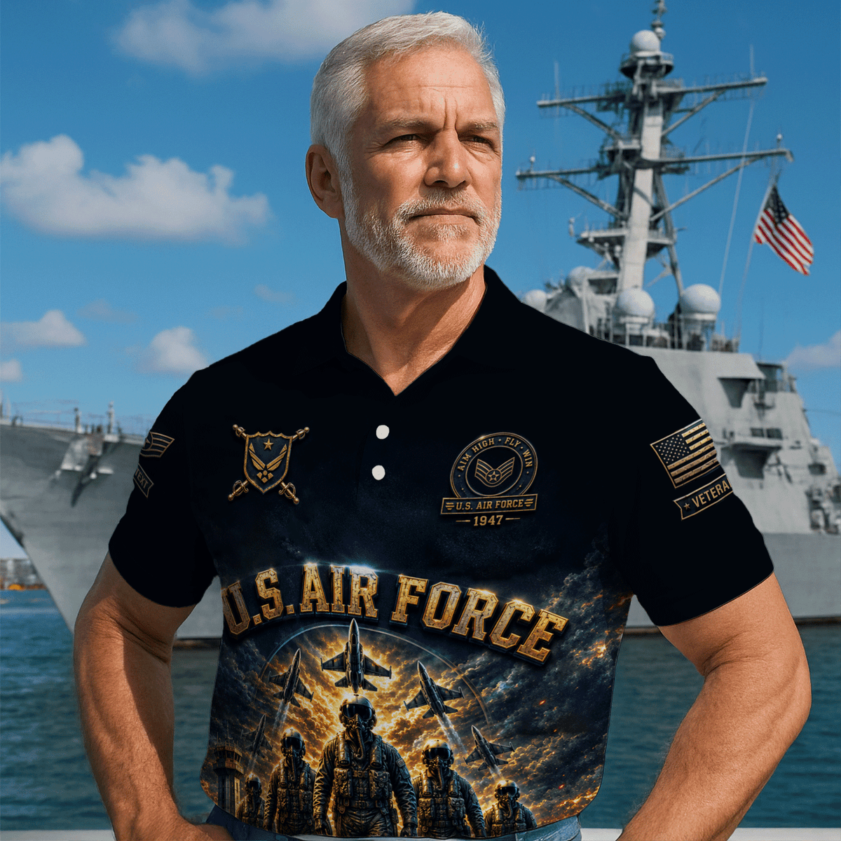 US Air Force Personalized Military Rank All Over Print Polo Shirt
